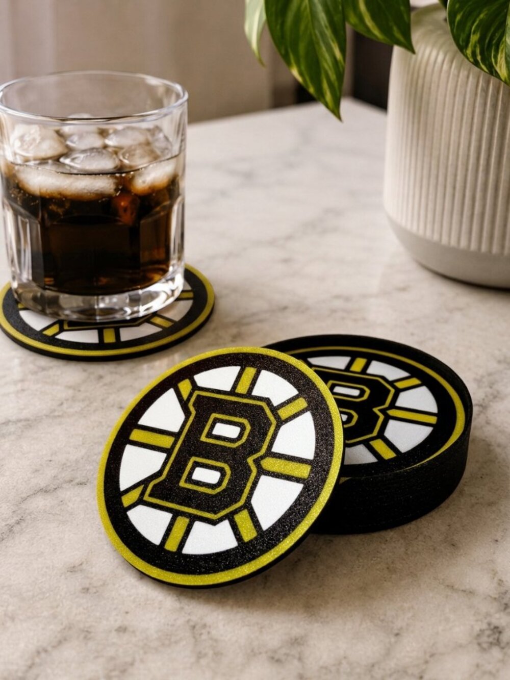 Boston Bruins NHL Coaster Set: 3D Printed Sports Decor